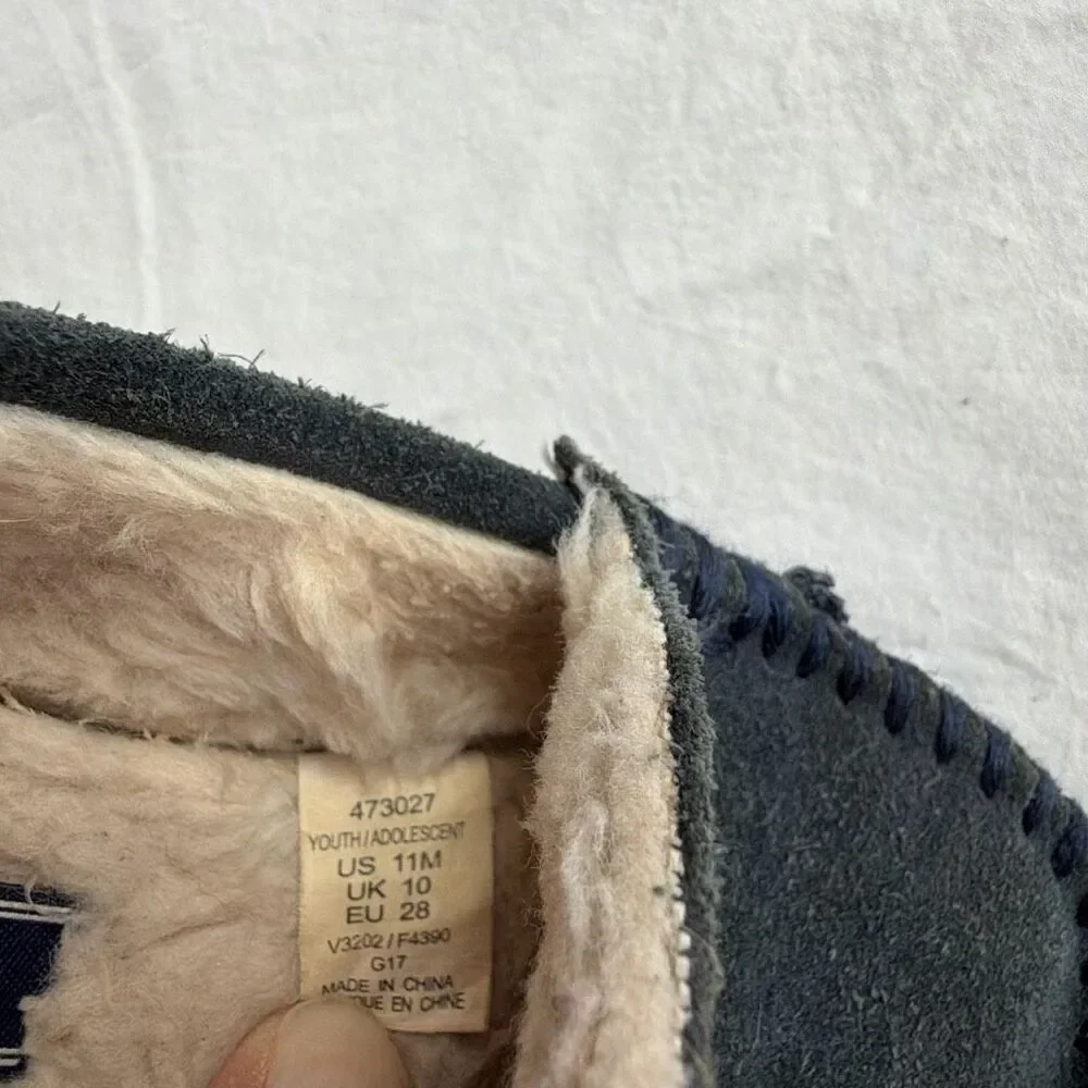 Lands End Kids Moccasin Suede Slippers sz 11 Navy
